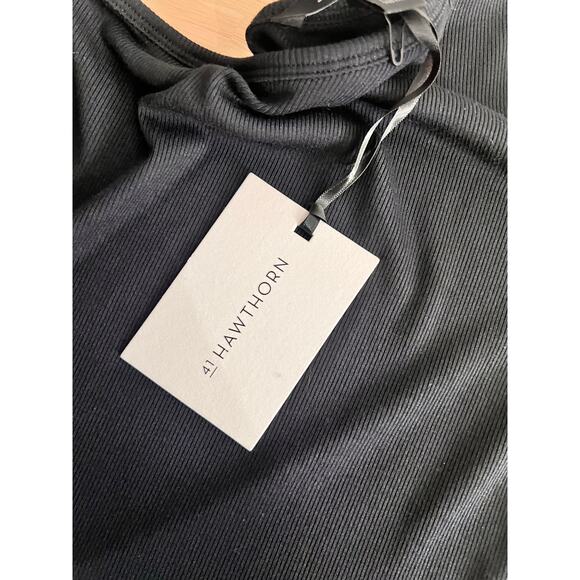 NWT 41 Hawthorn One Shoulder Fitted Ribbed Bodycon Midi Dress Black Women's L - Picture 6 of 7